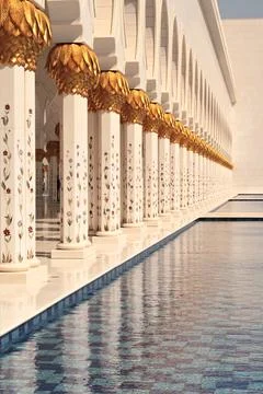 The pool and the pillars, columns of an arcade, colonnade, cloister at the en Stock-Fotos