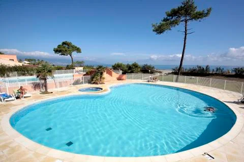 Pool and tree on the sea Stock Photos