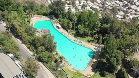 Pool angle left in San Cristobal Hill Santiago the chile Stock Footage 139529757