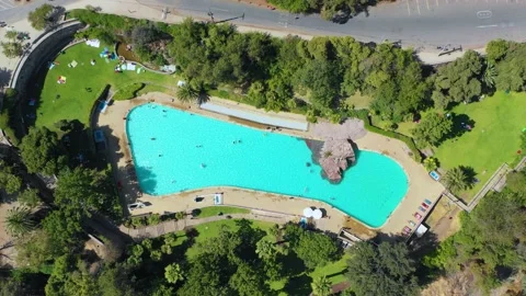 Pool angle left in San Cristobal Hill Santiago the chile Stock Footage 139530818
