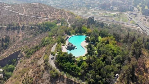 Pool angle left in San Cristobal Hill Santiago the chile Stock Footage 139531525