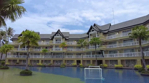 Pool area in front of the building of the hotel Dusit Thani Laguna in Phuket Stock Footage 217498258