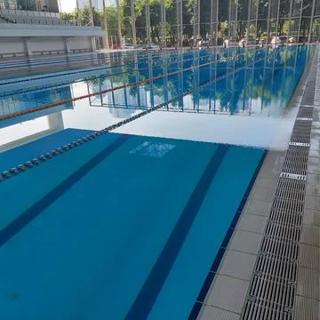 The pool area has been prepared for the swimming competition Stock Photos