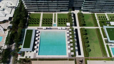 Pool area of luxury condo tower in Key Biscayne Video stock 239886056