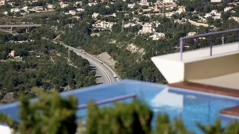 Pool on the background of the road Video stock 75216810