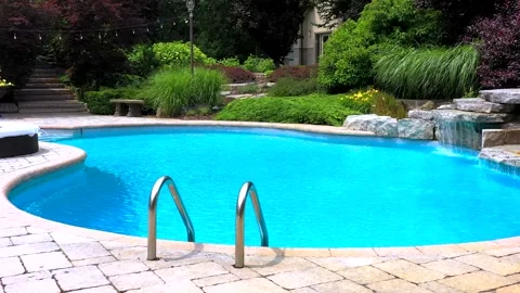 Pool Backyard Graden Luxury Big Size Pool (12) Stock Footage 269845360