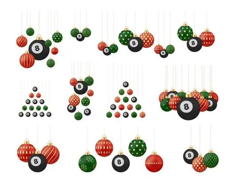 Pool ball christmas card Creative Christmas Baubles and Billiard Eight-Ball.. Stock-Illustration