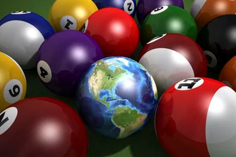 Pool balls and the globe, artwork Stock Illustration