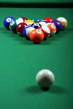 Pool balls and table Stock Photos