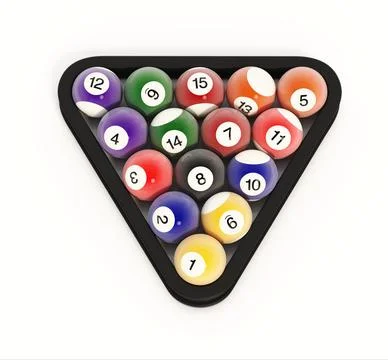 Pool balls and triangle isolated on white background. 3D illustration Illustrazione stock