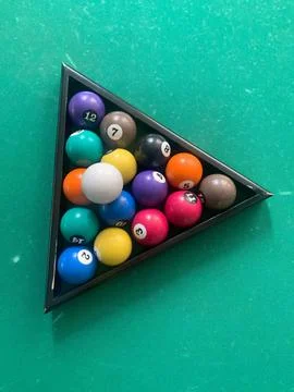 Pool balls and triangle Stock Photos