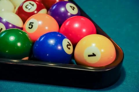 The pool balls lie in a triangle Stock Photos