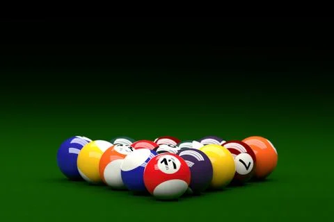 Pool Balls on Pool Table Background, 3D Rendering Stock Illustration