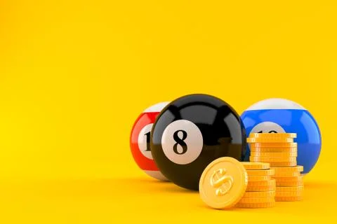 Pool balls with stack of coins Stock Illustration