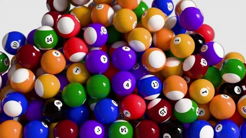 Pool Balls Transition with Alpha on Transparent Background. 3D rendering Stock Footage 315282401