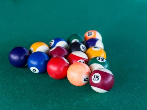 Pool balls in triangular formation ready to start the game Stock Photos