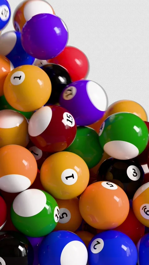 Pool Balls Vertical Flow Transition with Alpha on Transparent Background. 3D Vidéo 331904551