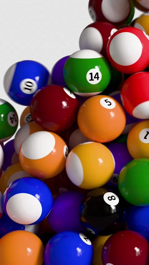 Pool Balls Vertical Transition with Alpha on Transparent Background. 3D Stock Footage 328215575