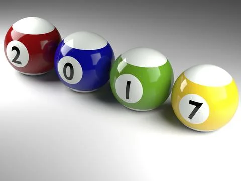 Pool balls with the Year 2017, 3d concept image Illustrazione stock