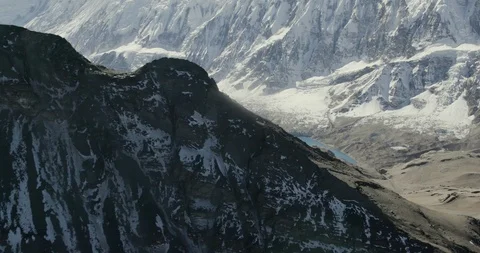 Pool between the snow covered Annapurna ranges in the Himalayas Stock Footage 145272887