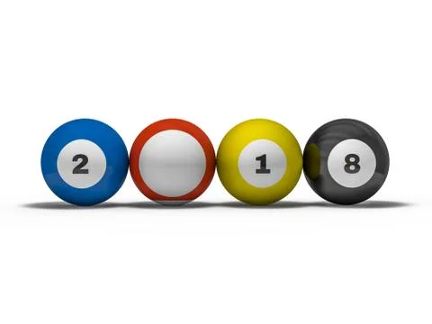 Pool billiard balls in new year 2018 position. 3D Stock-Illustration