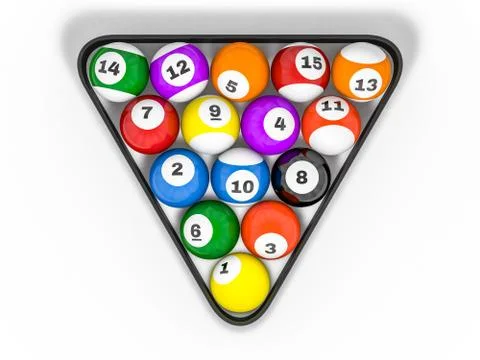Pool billiard balls in starting position. 3D Stock Illustration