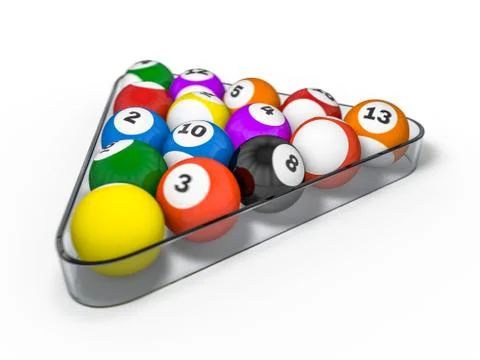 Pool billiard balls in starting position. 3D Stock Illustration