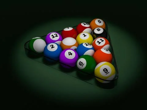 Pool billiard balls in starting position. 3D Stock Illustration