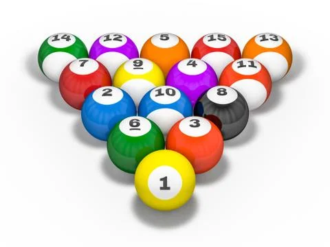 Pool billiard balls in starting position. 3D Stock Illustration