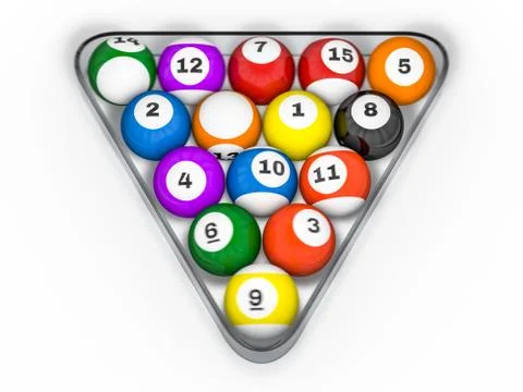 Pool billiard balls in starting position. 3D Stock Illustration