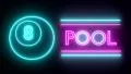 Pool billiards neon sign lights logo text glowing multicolor HD Footage