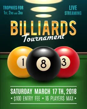Pool billiards vector tournament poster Stock Illustration