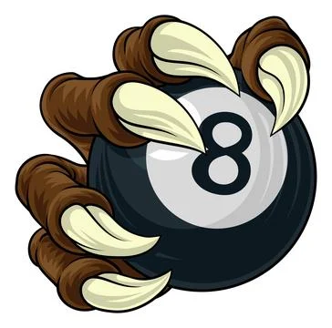 Pool Black Eight Ball Claw Cartoon Monster Hand Stock Illustration