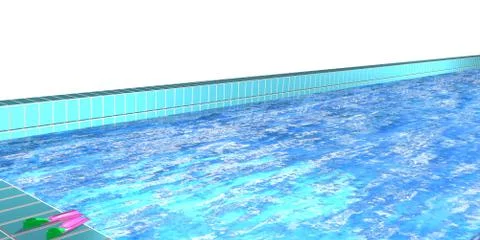 Pool with blue water, empty and inviting, fins waiting next to the water edge Stock Illustration