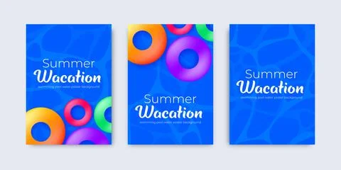 Pool blue water surface, summer vacation poster set. Aqua ripple texture, t.. Stockillustratie
