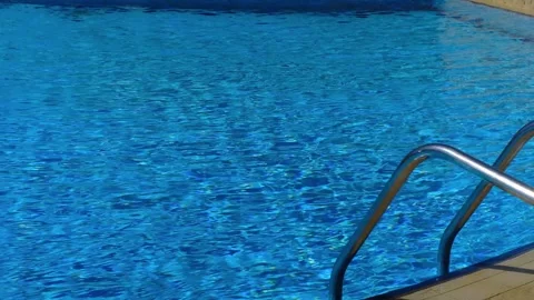 Pool with blue water without people, Resort, without tourists, clear water, outd Stock Footage 240199847