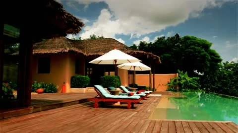 Pool bungalow green.mp4 Stock Footage 21891695