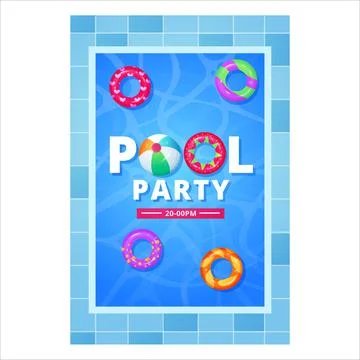 Pool circle party. Summer pool float ring concept. Vector cartoon water party Stock Illustration