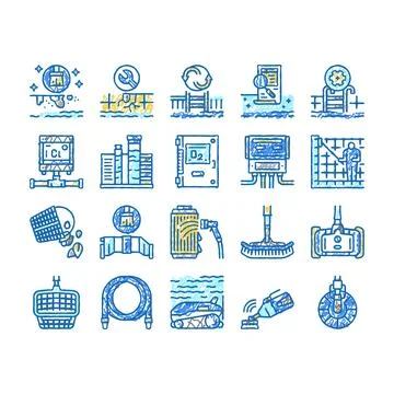 Pool Cleaning Service set Icons hand drawn Illustrazione stock