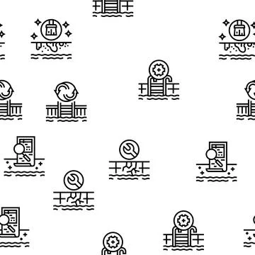 Pool Cleaning Service Vector Seamless Pattern Illustrazione stock