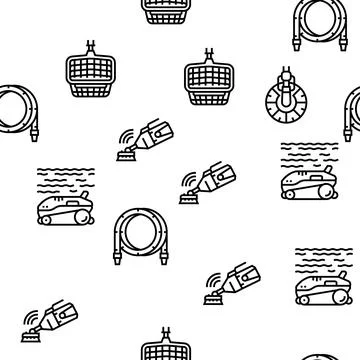 Pool Cleaning Service Vector Seamless Pattern Stock Illustration