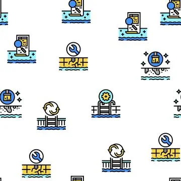 Pool Cleaning Service Vector Seamless Pattern 스톡 일러스트