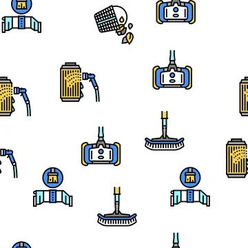 Pool Cleaning Service Vector Seamless Pattern Illustrazione stock