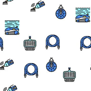 Pool Cleaning Service Vector Seamless Pattern Illustrazione stock