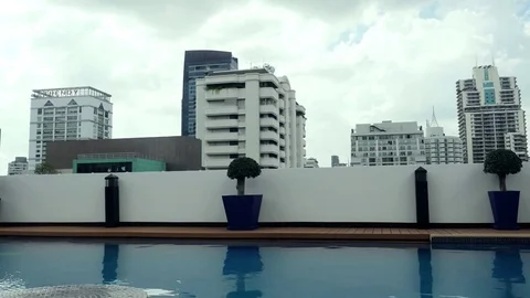 Pool on condominium roof in Bangkok, Thailand. 3840x2160 Stock Footage