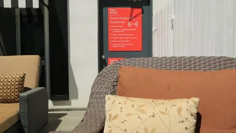 Pool with covid signs 1 Video stock 136395437