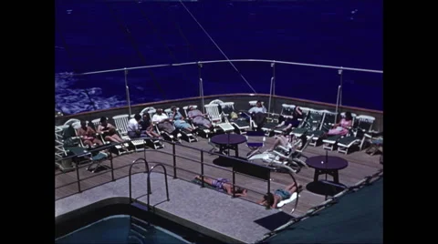 Pool Deck on Cruise Ship in 1954 Video stock 48701676