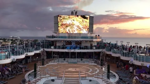 Pool Deck on Cruise Ship. Caribbean Sea Sunset Stock Footage 73304584