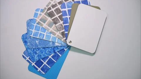 Pool design vinil samples for swimming pool construction or renovation. StopMo Stock Footage 299738652