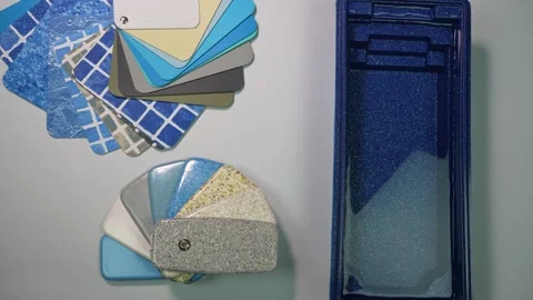 Pool design vinyl samples for swimming pool. Stop motion animation Stock Footage 290455891